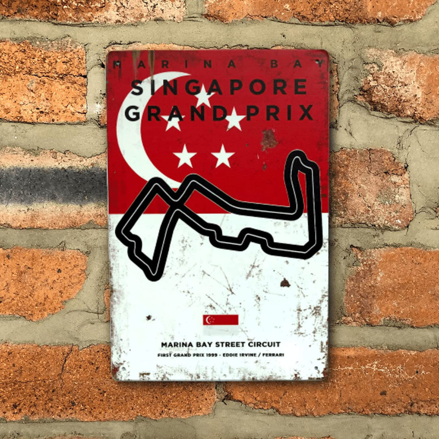 Singapore Grand Prix Circuit Vintage Metal Sign, F1 Retro Wall Art Decoration Print, Gift for Formula One Fans from the Sports Car Racing Metal Signs store collection.