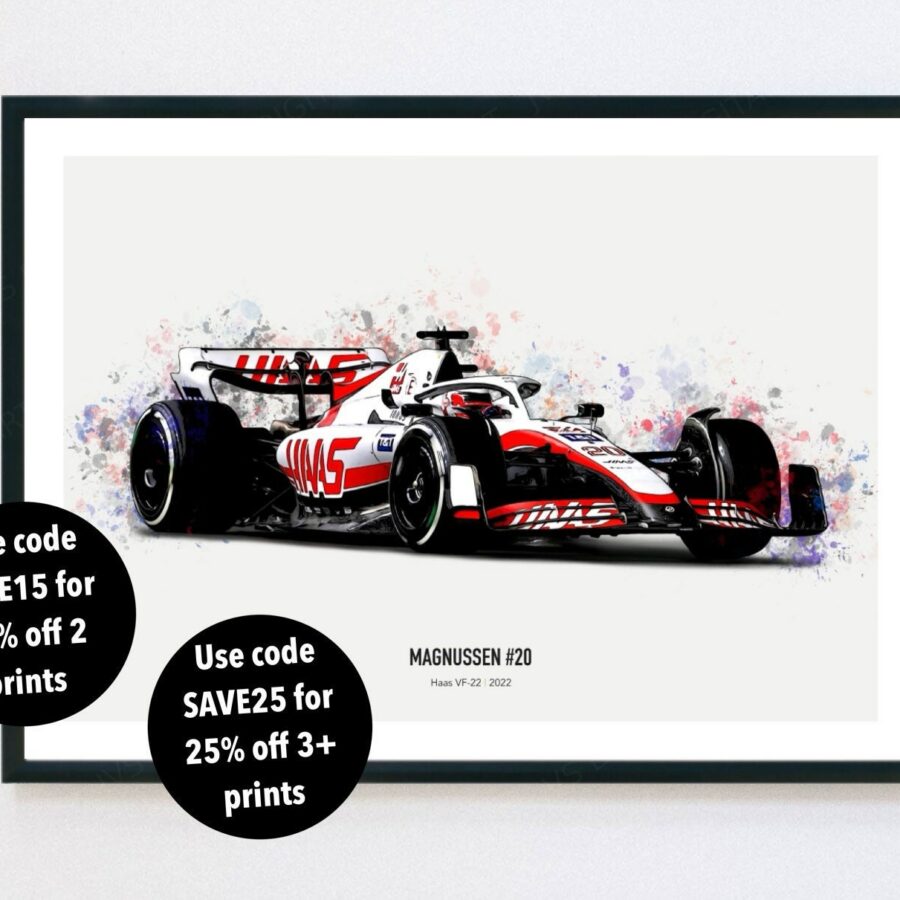 Magnussen Haas 2022 Formula 1 poster print, Kevin Magnussen poster, car poster, Formula 1 gift, Haas F1 poster, Haas poster Formula 1 Memorabilia