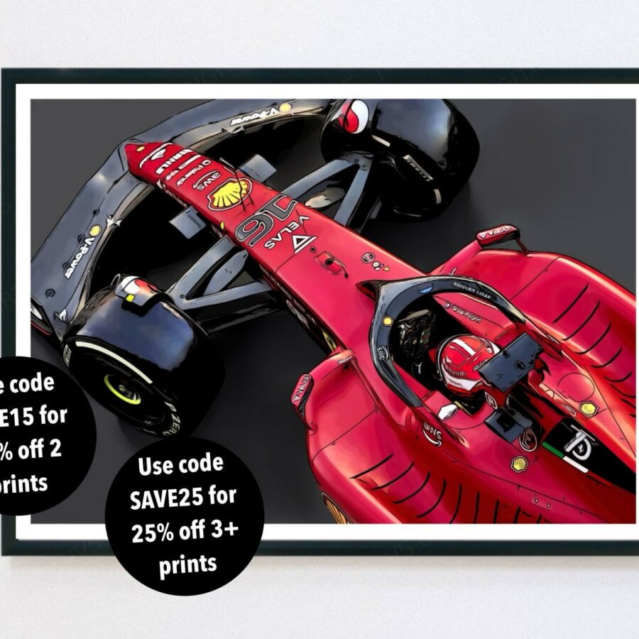 Ferrari F1 2022 F1 75 art poster print, Formula 1 poster, Leclerc poster, Ferrari Poster, Formula 1 gift, Formula one Charles Leclerc