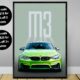 BMW M3 poster print, BMW poster, M3 print, car poster, supercar poster