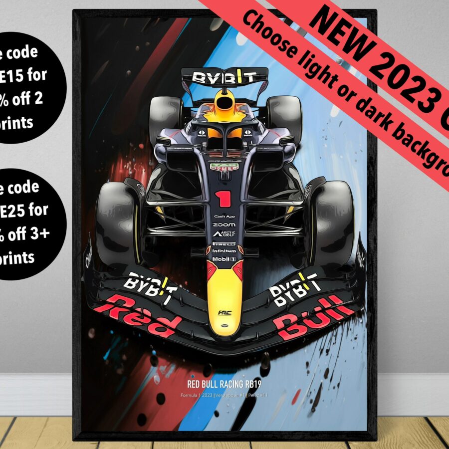 2023 Red Bull RB19 F1 poster print, Formula 1 poster, Verstappen poster, Perez Poster, Red Bull Poster, car poster, Formula 1 gift Formula 1 Memorabilia