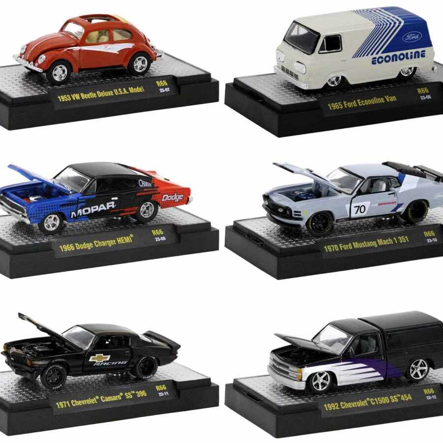 "Detroit Muscle" Set of 6 Cars IN DISPLAY CASES Release 66 Limited Edition 1/64 Diecast Model Cars by M2 Machines Automotive