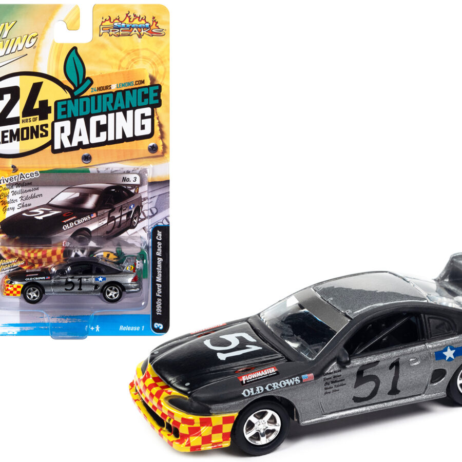 1990s Ford Mustang Race Car #51 Black and Dark Silver Metallic "Old Crows" "24 Hours of Lemons" Limited Edition to 4740 pieces Worldwide "Street Freaks" Series 1/64 Diecast Model Car by Johnny Lightning Automotive