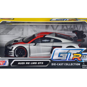 Audi R8 LMS GT3 Silver Metallic with Graphics "GT Racing" Series 1/24 Diecast Model Car by Motormax Audi by Diecast Mania