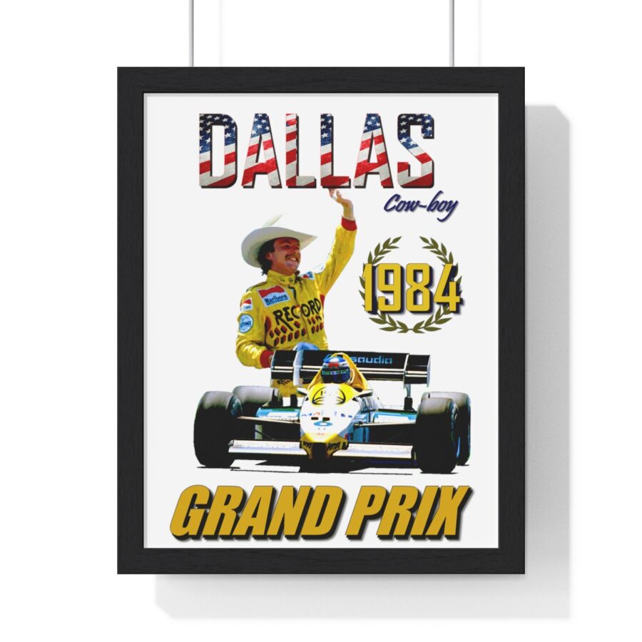 Framed Art Print of The 1984 Dallas F1 Grand Prix. Tribute to Keke Rosberg Win on Williams-Honda F1 from the Nico Rosberg store collection.