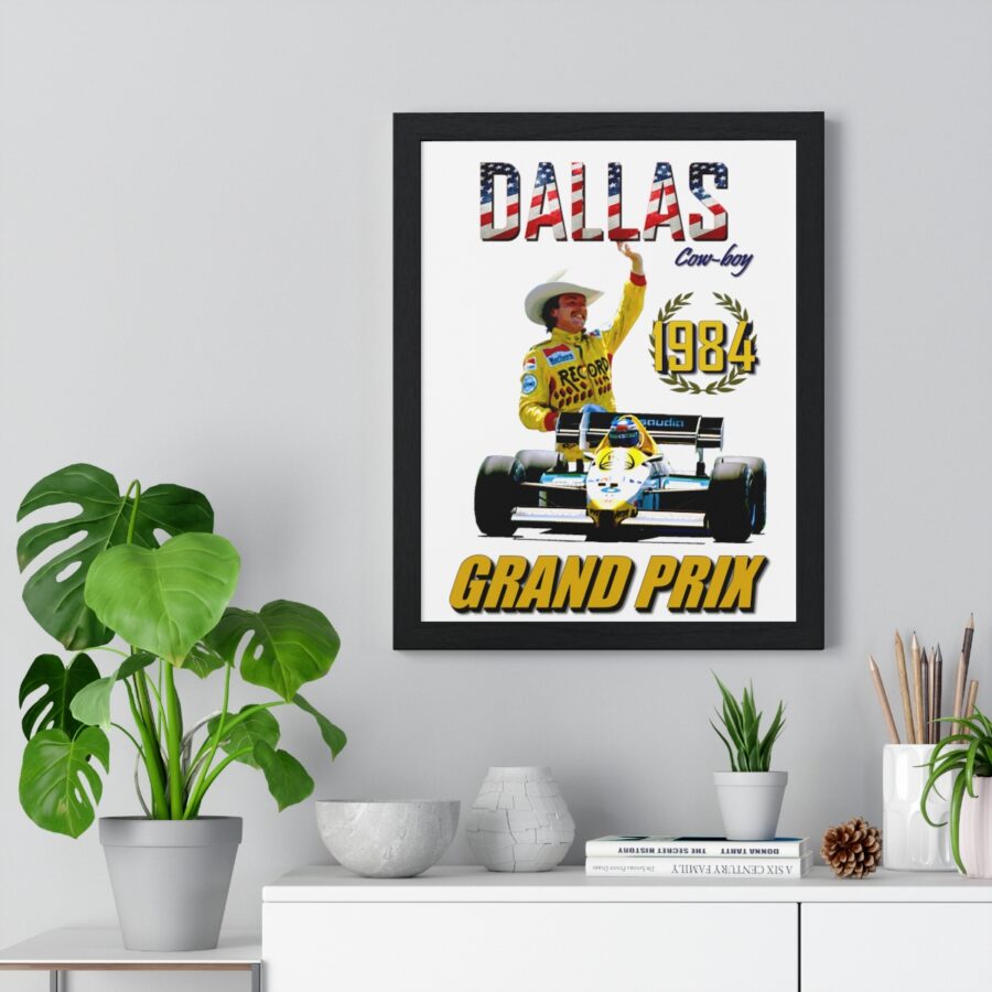 Framed Art Print of The 1984 Dallas F1 Grand Prix. Tribute to Keke Rosberg Win on Williams-Honda F1 from the Nico Rosberg store collection.
