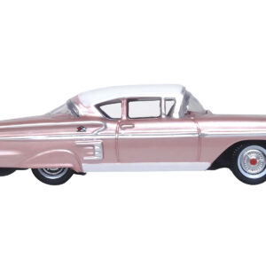 1958 Chevrolet Impala Sport Cay Coral Pink Metallic with White Top 1/87 (HO) Scale Diecast Model Car by Oxford Diecast  by Diecast Mania