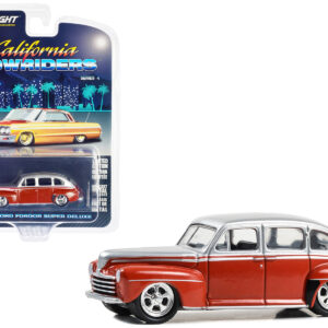 1947 Ford Fordor Super Deluxe Lowrider Red and Silver Metallic "California Lowriders" Series 4 1/64 Diecast Model Car by Greenlight  by Diecast Mania