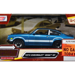1974 Chevrolet Vega GT Blue Metallic with White Stripes "Forgotten Classics" Series 1/24 Diecast Model Car by Motormax Product by Diecast Mania