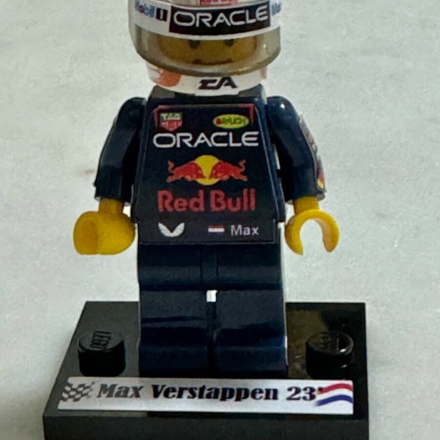 Max Verstappen F1 world Champions Super suit and super helmet in minifigure from the F1 Model Cars store collection.
