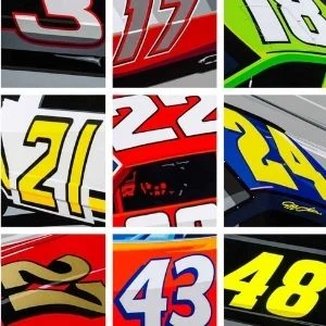 Nascar themed poster and print with most winning drivers car numbers